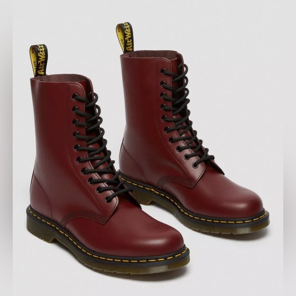 DR. MARTEN’S 1490 CHERRY RED LEATHER MID CALF 10 HOLE BOOTS 7 GRUNGE - Picture 2 of 8